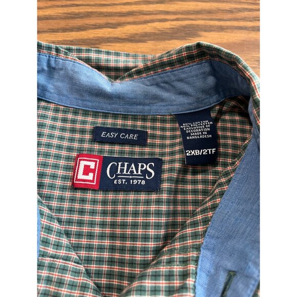 Chaps green white red plaid long sleeved button front collard shirt size 2XB - Picture 5 of 8